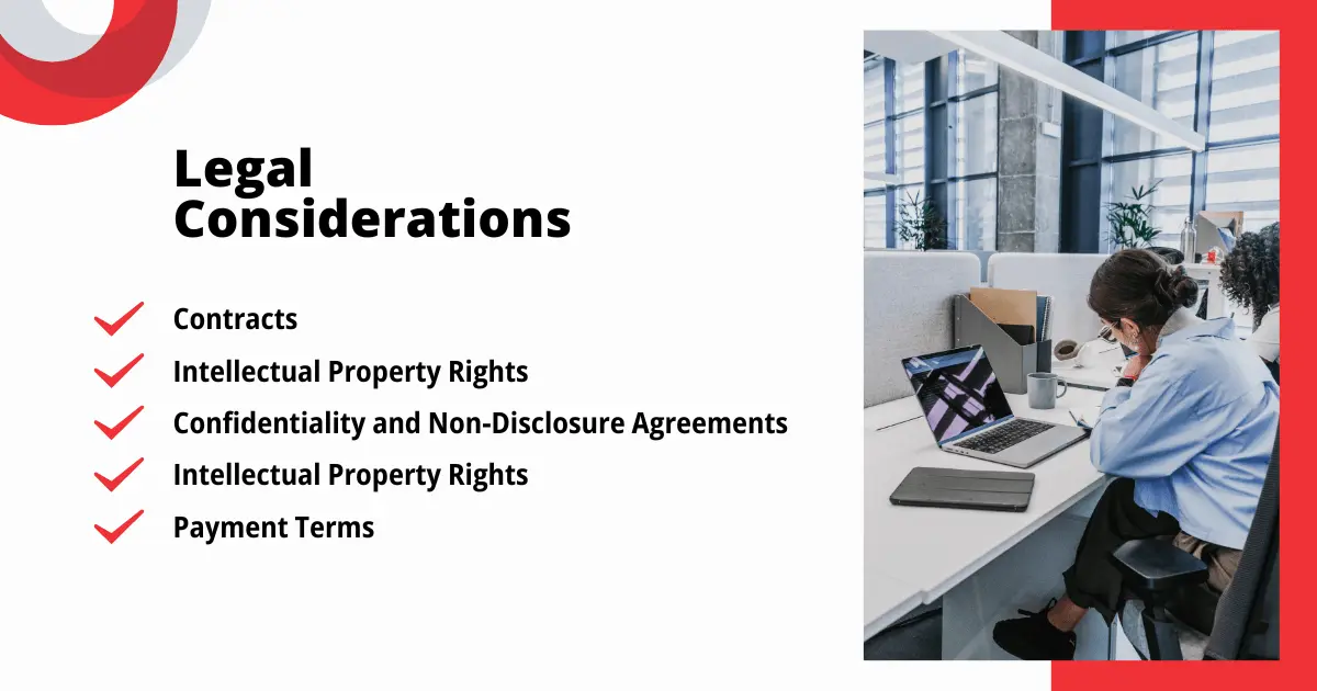 Legal considerations in finalizing a web development partnership, focusing on contracts, intellectual property rights, NDAs, and payment terms.