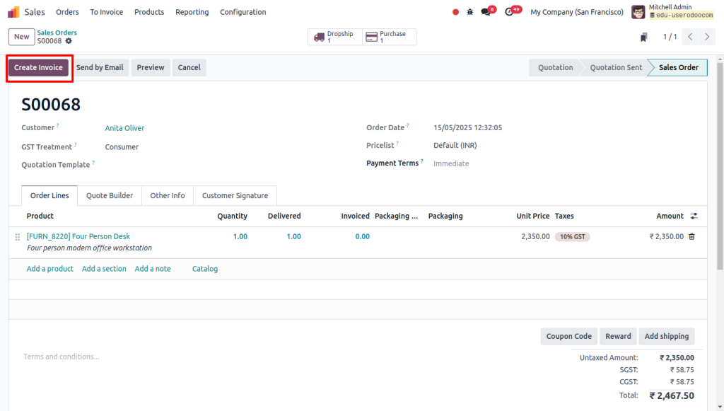 send invoice to the customer