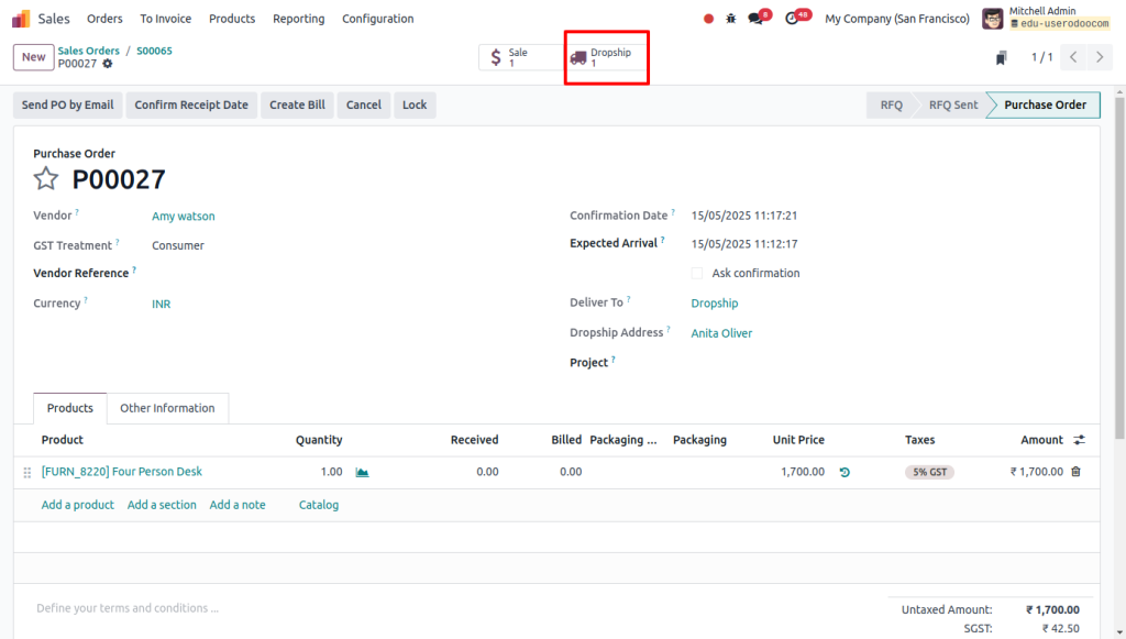 View Receipt for Dropshipping